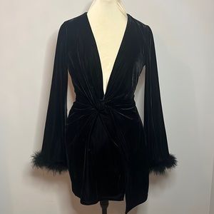 Black Velvet Feather Cuffed Dress Size M